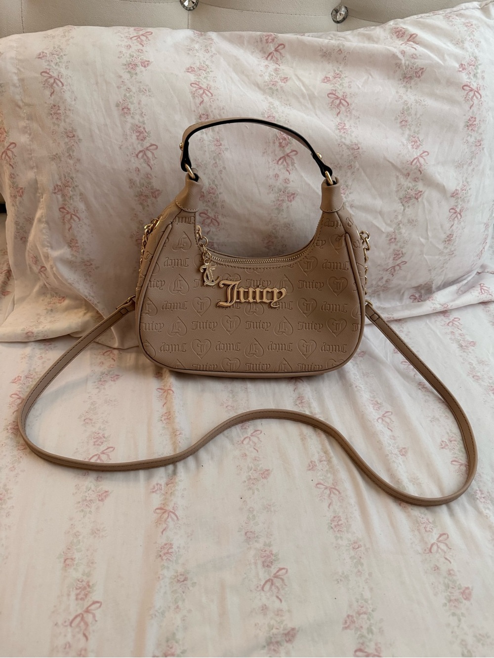 Juicy Couture Beige Logo-Embossed Convertible Shoulder Bag